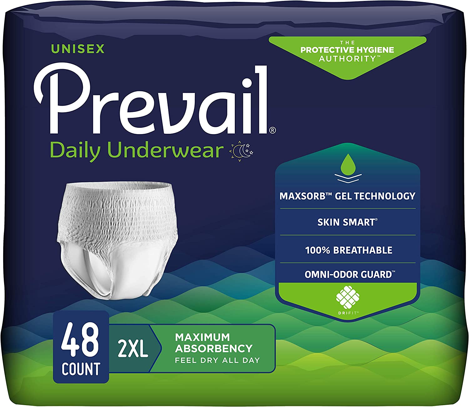 Prevail Adult Incontinence Underwear for Men & Women, Maximum Absorbency, XX-Large, 48 Count