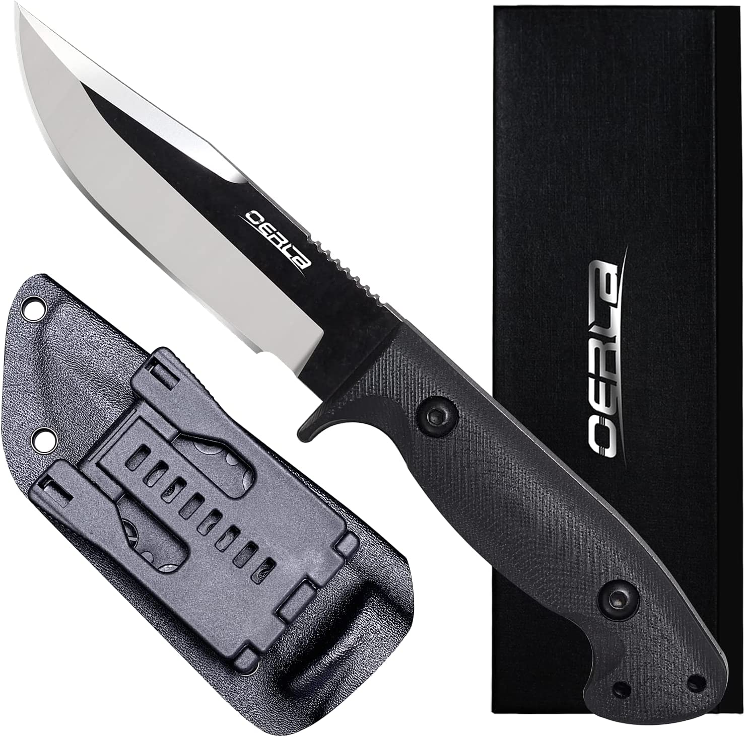 OERLA TAC Knives OLK-033RD 8.94-Inch Fixed Blade Camping Hunting Knife 420HC Steel with Black G10 Handle & Kydex Sheath