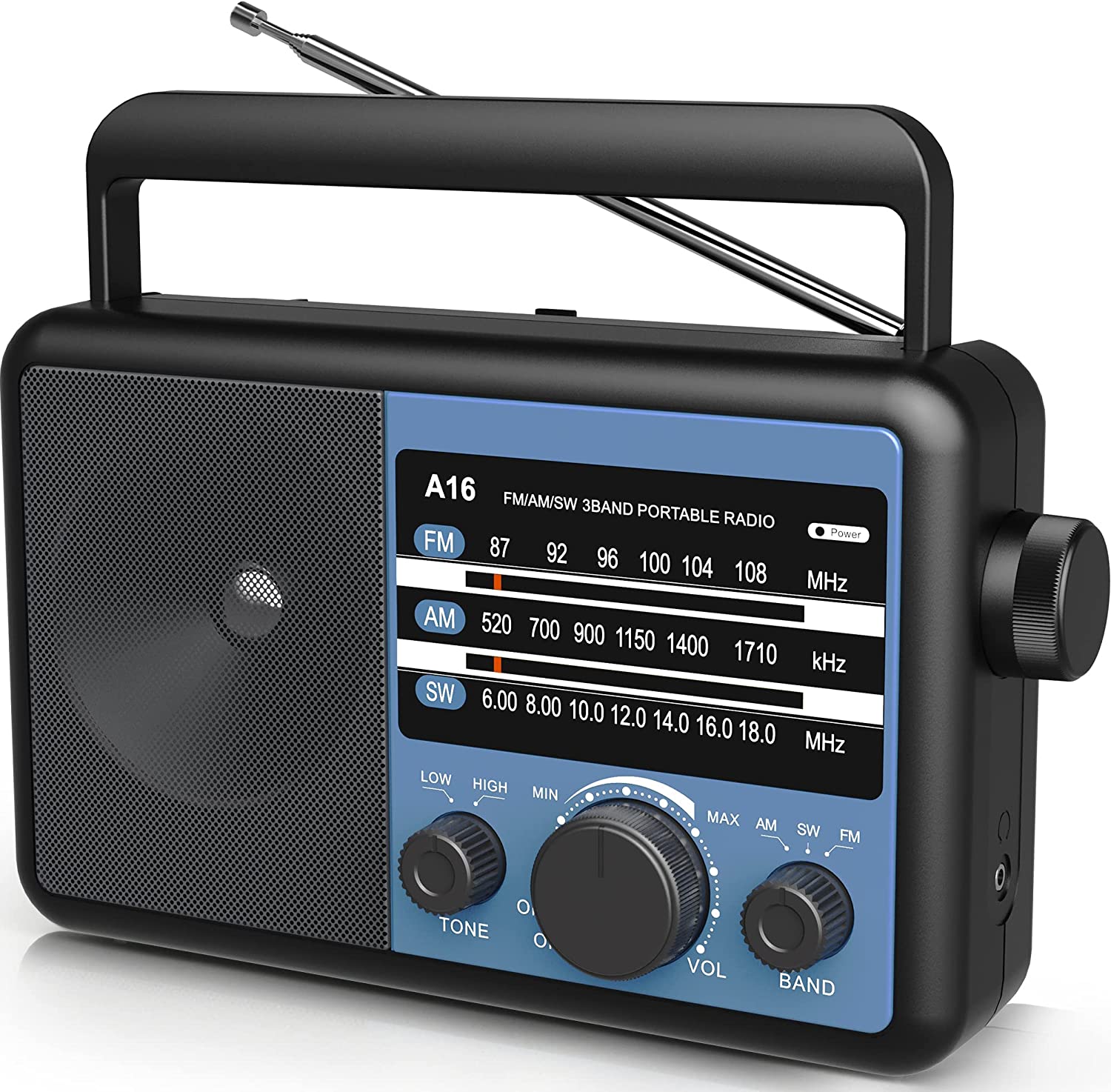 Portable AM FM SW Radio: Battery Operated Radio by 4 D Cell Batteries Or AC Power Shortwave Radio with Excellent Reception,Big Speaker, Standard Earphone Jack, High/Low Tone Mode, Large Knob