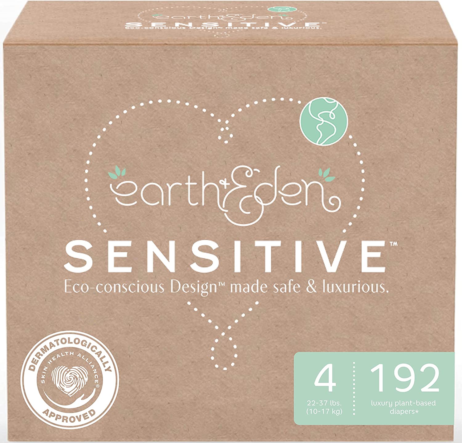 Earth & Eden Sensitive | Eco-Conscious & Hypoallergenic Diapers | Size 4 | 192 Count