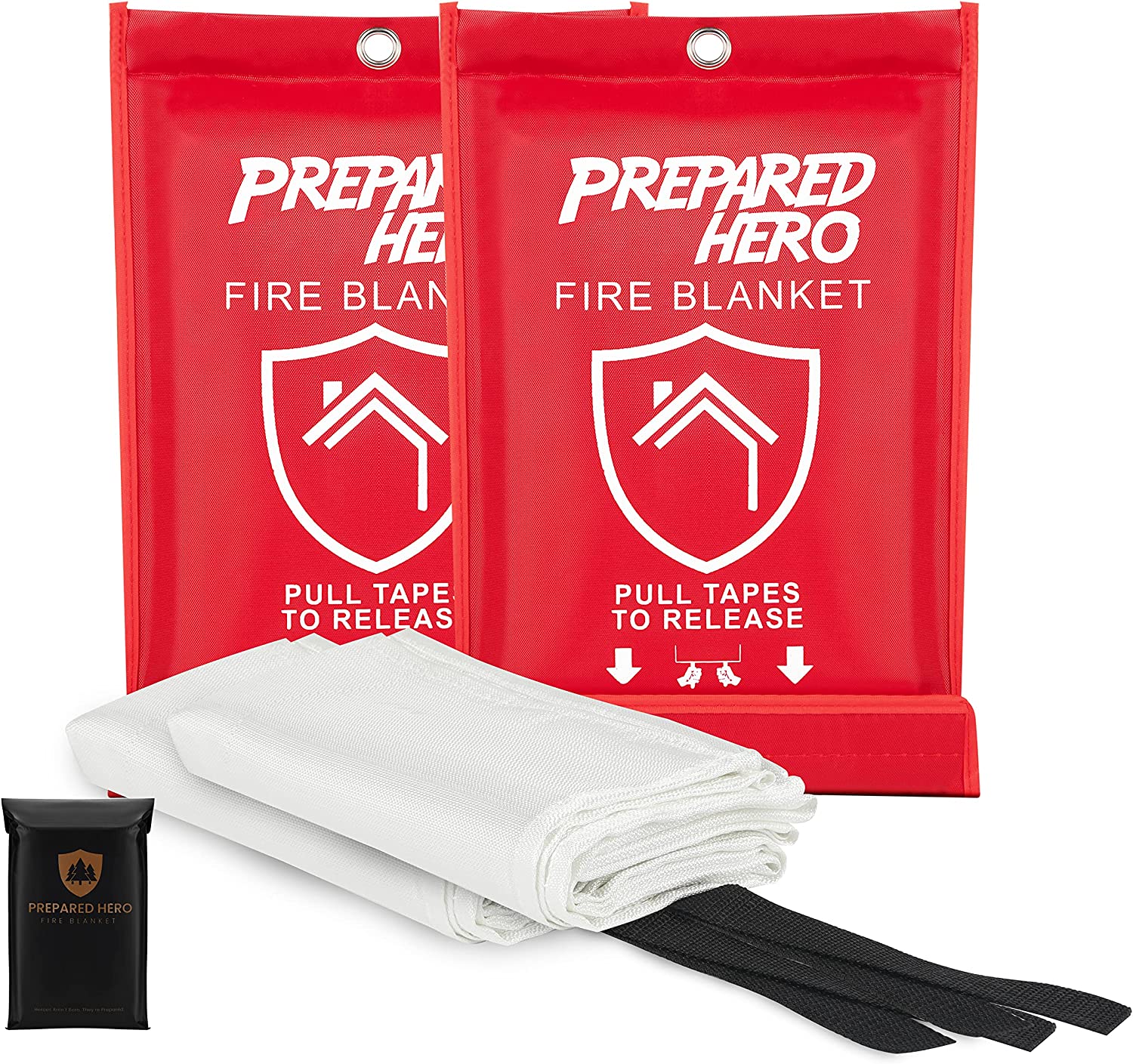 Prepared Hero Emergency Fire Blanket – 2 Pack – Fire Suppression Blanket for Kitchen, 40” x 40” Fire Blanket for Home, Fiberglass Fire Blanket