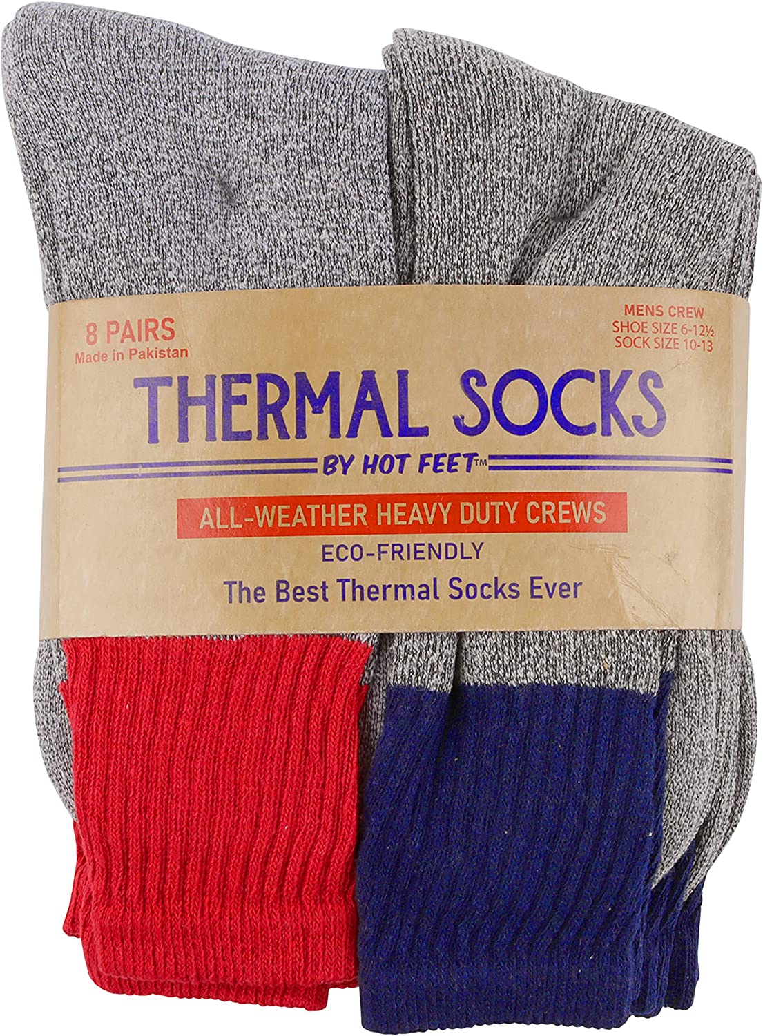 Hot Feet Outdoor 8-Pack Thermal Socks for Men, Thick Warm Socks for Extreme Cold Weather With Reinforced Heel and Toe Hiking Skiing Camping Hunting Crew Socks, Men’s Winter Socks for Shoe Sizes 6–12.5