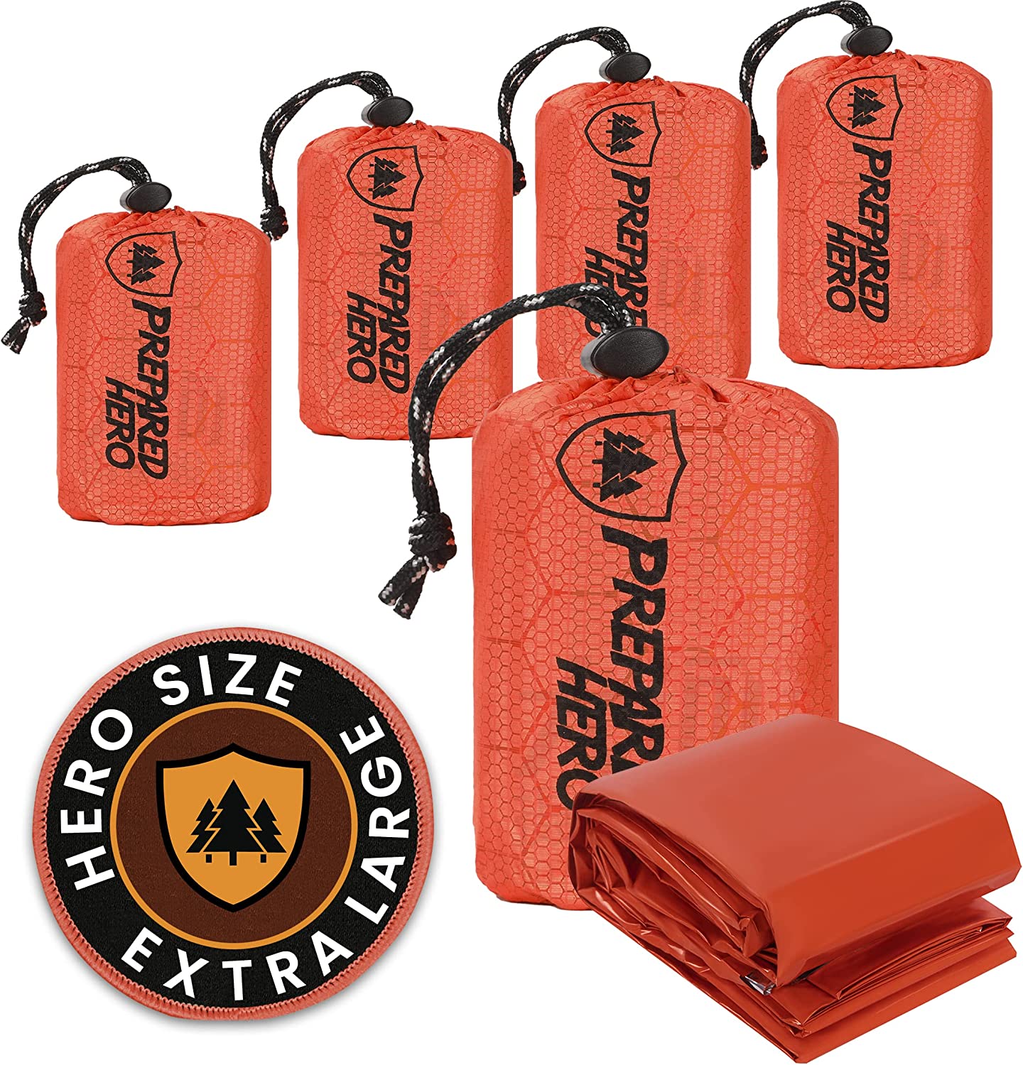 Hero Survival Bag by Prepared Hero – 4 Pack – Emergency Survival Tool Hero Survival Bag for Camping, PE Sleeping Bag