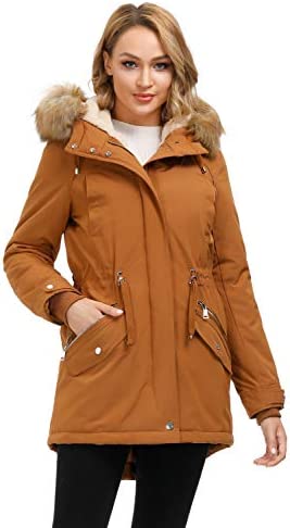 ROYAL MATRIX Women’s Winter Coats Hooded Parka Coat Fleece Lined Warm Long Winter Jacket Thick Coats with Pockets