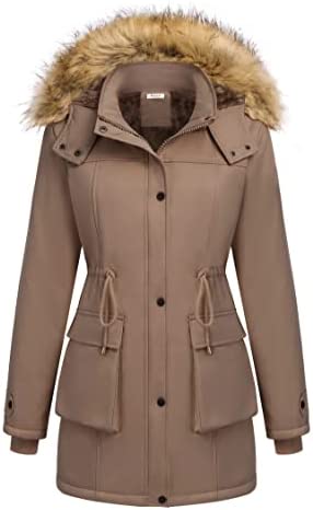 Beyove Womens Winter Coats Jacket Removable Hood Warm Faux Fur Lined Thicken Parka with Pockets Windproof Outerwear
