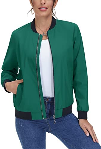 MAGCOMSEN Women’s Bomber Jacket Casual Zip Up Lightweight Coat Outerwear Windbreaker Jackets with Pockets