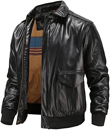 ASVARKA Leather Jacket Men, A2 FLIGHT Bomber Jacket Men with Multi-pockets, Windproof and Keep Warm Mens Jackets
