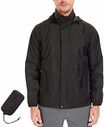 Men’s Waterproof Rain Jacket Packable Lightweight Hooded Raincoat for Hiking Golf Cycling Windbreaker