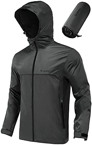 Rodeel Men’s Waterproof Rain Lightweight Reusable Hiking Hooded Coat Jacket for Outdoor Activities