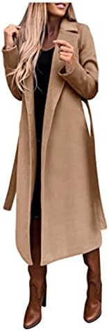 Winter Clothes for Women,2022 Trendy Casual Warm Coats Woolen Coat Elegant Lapel Trench Long Jacket Work Tie Tops