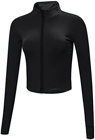Women’s Cropped Workout Jacket 1/2 Zip Pullover Running Athletic Outwear Slim Fit Long Sleeve Yoga Top