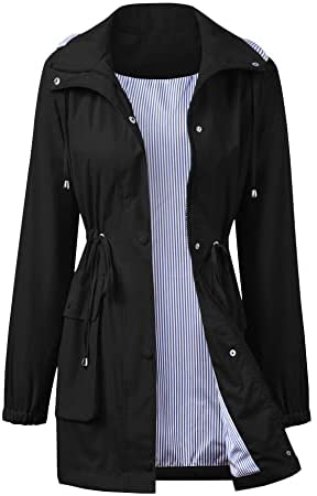Avoogue Outdoor Raincoat, Lightweight Rain Jacket Waterproof with Hood, Fashion Windbreaker Long Trench Coat for Adults Women