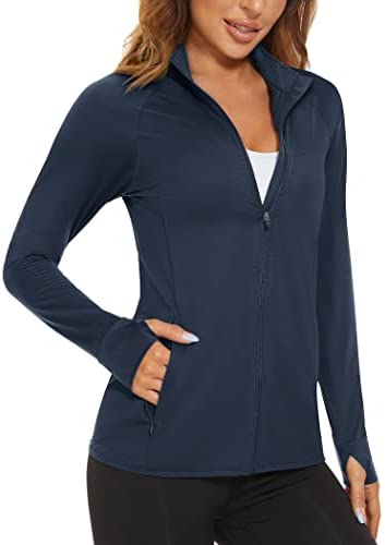MAGCOMSEN Women’s Athletic Jacket Lightweight Long Sleeve UPF 50+ Shirts Full Zip Sun Protection Hiking Shirt Zipper Pockets