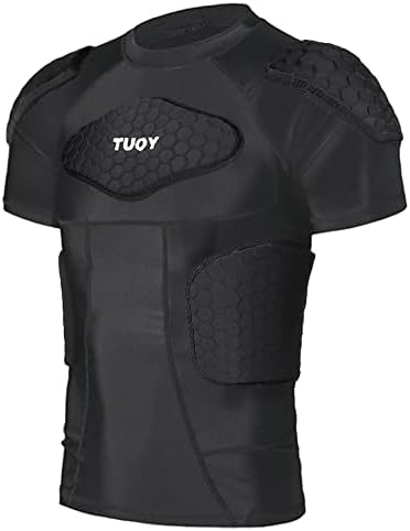 TUOY Men’s Padded Compression Shirt Protective Shirt Rib Chest Protector for Football Paintball Baseball
