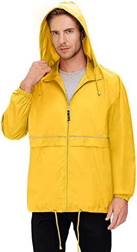 TIHEEN Men’s Rain Jacket Cycling Running Jackets Waterproof Raincoat with Hood Windbreaker Hiking Jacket Rain Coat