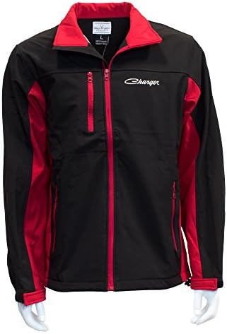 David Carey Dodge Charger Softshell Work Jacket – Red & Black – Lightweight Zip Up Outerwear with Embroidered Applique Logo
