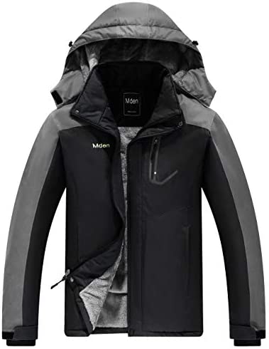Mden Men’s Mountain Waterproof Ski Jacket Windproof Rain Jacket Fleece Snow Winter Coat