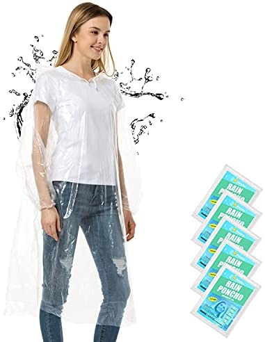 CeroPro Rain Ponchos for Adults Disposable 5-10 Pack Plastic Raincoat for Men Women