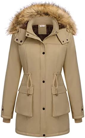 Beyove Womens Winter Coats Jacket Removable Hood Warm Faux Fur Lined Thicken Parka with Pockets Windproof Outerwear