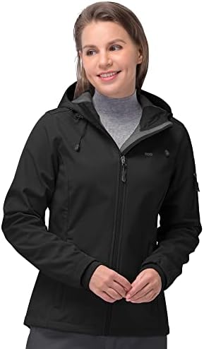 33,000ft Women’s Softshell Jacket, Fleece Lined Warm Jacket Light Hooded Windproof Coat for Outdoor Hiking