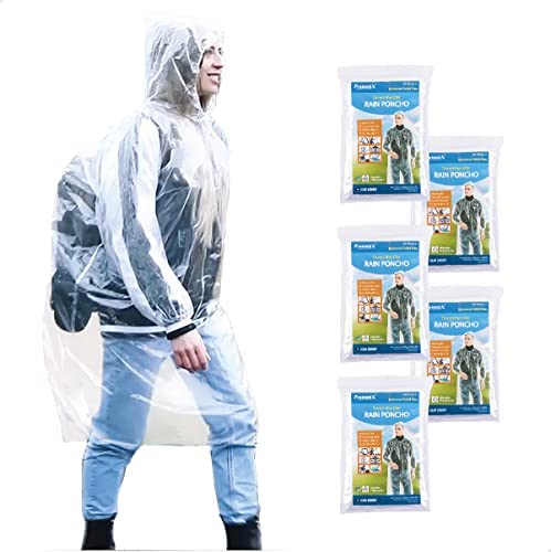 ProtectX Family Pack Premium Disposable Rain Ponchos with Elastic Cuffs and Drawstring Hood for Adults, Small Packaging & Easy to Carry