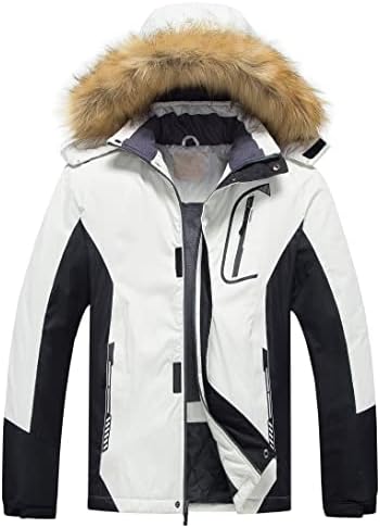Pursky Men’s Waterproof Ski Jacket Winter Snow Coats Fur Hooded Raincoats Parka