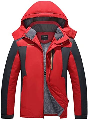 HOW’ON Men’s Snow Jacket Windproof Waterproof Ski Jackets Winter Hooded Mountain Fleece Outwear