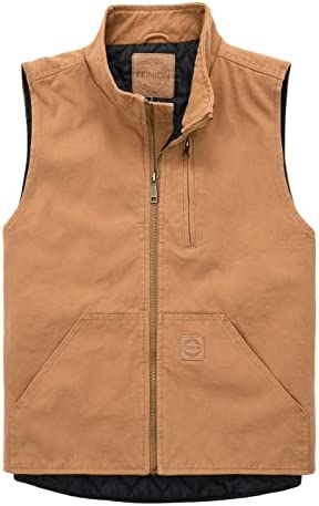 FEINION Men’s Quilted Lined Vest Zip-up Work Vest Casual Washed Cotton Outwear Sleeveless Jacket