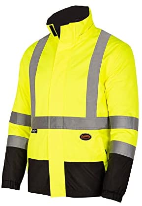Pioneer Reversible Safety Jacket – Men and Women’s Breathable Waterproof Rain Jacket (Black / Hi-Vis Yellow)