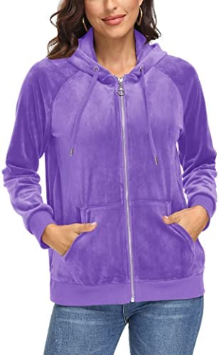 MAGCOMSEN Women’s Jacket Velour Fleece Hoodie Jacket Full Zip Up Fall Winter Casual Sweatshirt with Pockets