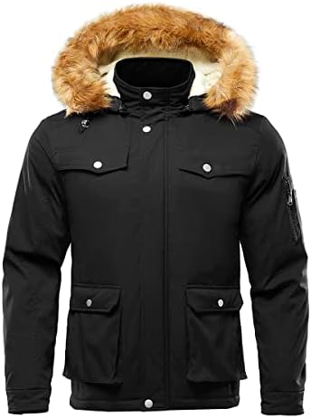 KUDORO Mens Winter Jacket Casual Thick Winter Coat Warm Fleece Waterproof Cargo Jacket Hooded Parka Outwear