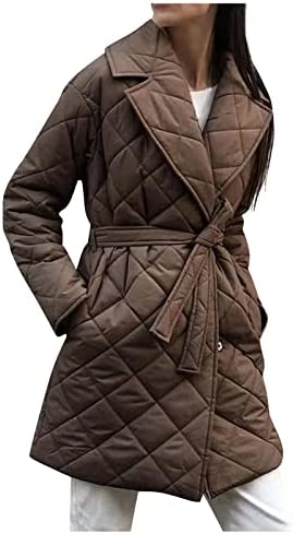 BISXOTY Clothes for Women,Warm Lapel Down Jacket Mid-Length Breasted Down Lattice Parka Outerwear Clothes with Belt