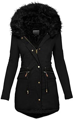 BISXOTY Coats for Women, Plus Size Thick Fleece Jackets Clothes Comfy Faux Fur Padded Hooded Parka Outerwear Pea Coat