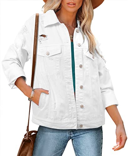 SANMM Women’s Button Down Jean Jacket Regular Fit Long Sleeve Stretch Denim Jackets Coat with Pockets