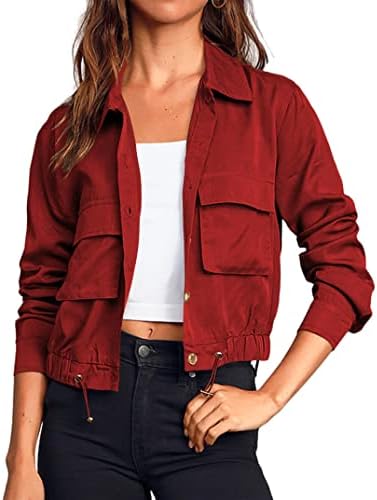 Onedreamer Women’s Military Safari Cropped Jackets Button Down Lightweight Oversized Utility Anorak Coat with Pockets