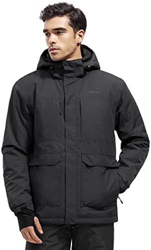 FREE SOLDIER Men’s Waterproof Ski Jacket Fleece Lined Warm Winter Snow Coat with Hood Fully Taped Seams