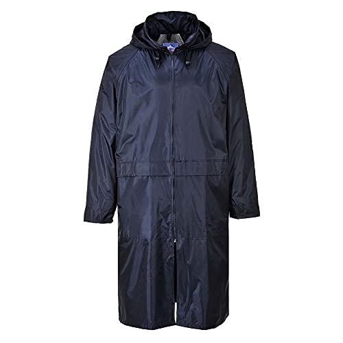 Portwest S438 Men’s Lightweight Waterproof Classic Raincoat Long Rain Jacket Navy, Medium