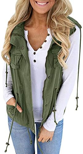 Tutorutor Womens Military Safari Camo Vest Utility Lightweight Sleeveless Hooded Drawstring Jackets with Pockets