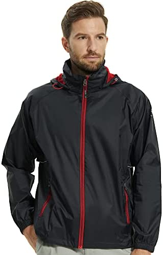 ALPHA CAMP Men’s Rain Jacket Waterproof Windbreaker Jackets with Hood Packable Lightweight Rain Coats for Outdoor Hiking Travel