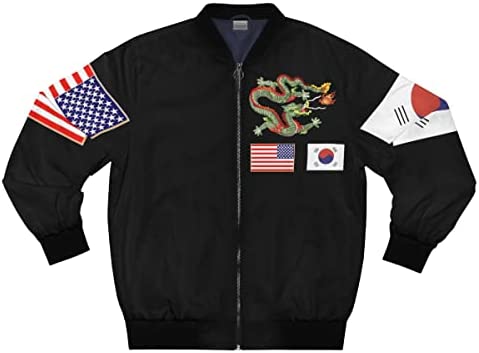 Men’s AOP Bomber Jacket – Black Shirt with Korea Dragon and Flags