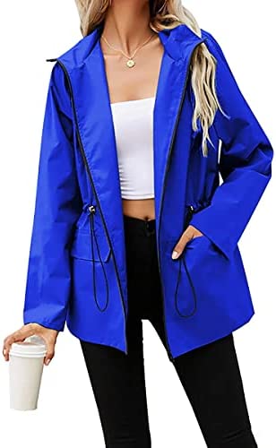PESION Women’s Waterproof Raincoat Lightweight Rain Jacket Hooded Windbreaker with Pockets for Outdoor Climb Hiking Fish