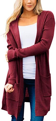 MEROKEETY Women’s Long Sleeve Open Front Hoodie Knit Sweater Cardigan Outwear