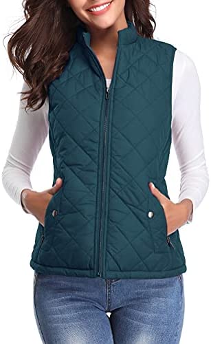 Fuinloth Women’s Quilted Vest, Stand Collar Lightweight Zip Padded Gilet