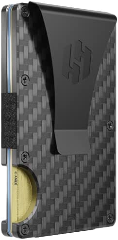 Hayvenhurst Slim Wallet For Men – Front Pocket RFID Blocking Minimalist Wallet For Men – Metal Wallet With Money Clip For Men (Carbon Fiber)