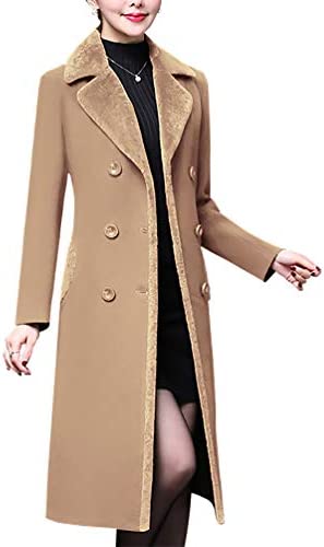 Aprsfn Women’s Double-breasted Notched Lapel Midi Wool Blend Pea Coat Jackets