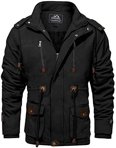 MAGCOMSEN Men’s Winter Cargo Work Jacket Fleece Lined Thicken Military Jacket with Removable Hood