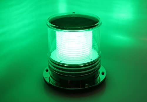 Solar Dock Warning Light – Waterproof Solar Dock Lighting – Green LED Constant On or Flashing 360 Degree Lighting