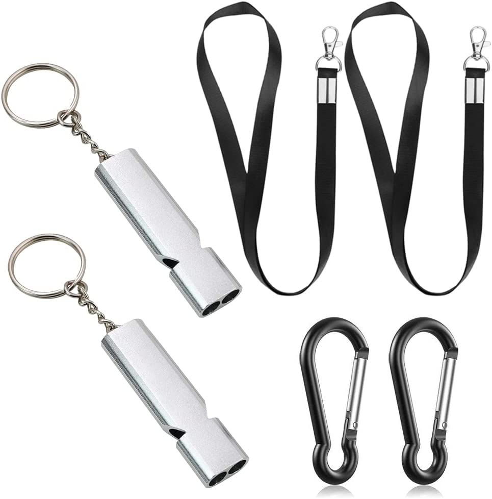 Liaogo 2PCS Emergency Whistles,Double Tube Survival Whistle with Carabiner and Lanyard Outdoor Loudest Emergency Whistle