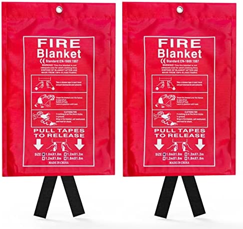 Jeagou Emergency Fire Blanket for Kitchen and Home, 2 Pack 39.37” x 39.37” Fiberglass Fire Safety Blankets for Survival, Suppression Fire Retardant Blanket for People