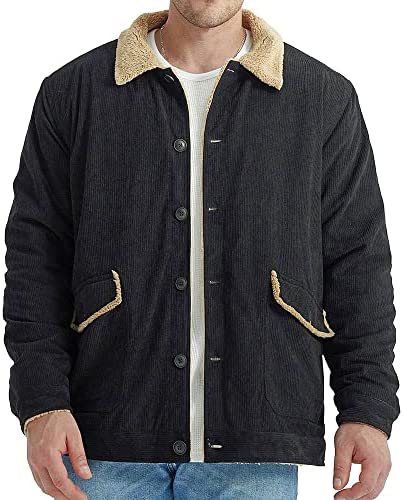 Maylrvjv Men’s Corduroy Casual Shirt Jacket Sherpa Lined Warm Button Down Solid Shirt